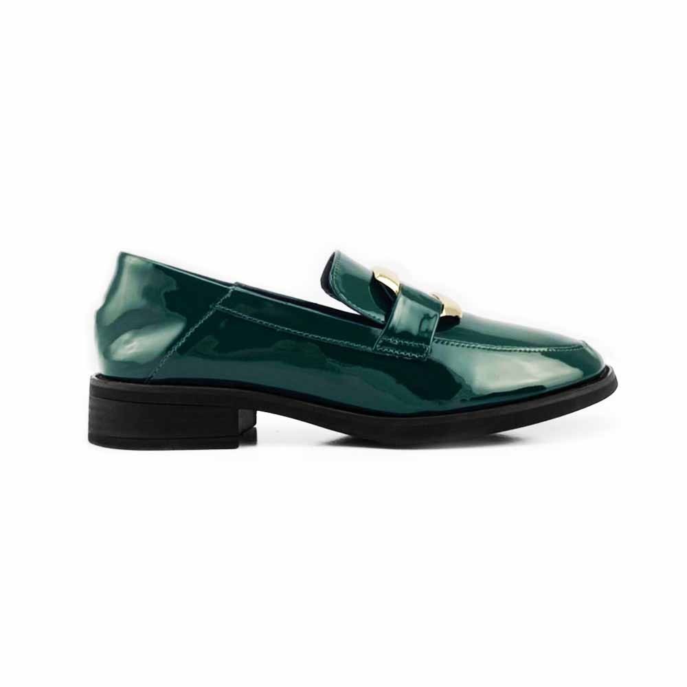 Bo Derek 英倫風金屬飾扣方頭樂福鞋-綠色
