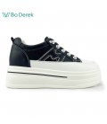 Bo Derek 休閒皮革拼色內增高厚底休閒鞋-黑色