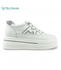 Bo Derek 休閒皮革拼色內增高厚底休閒鞋-白色