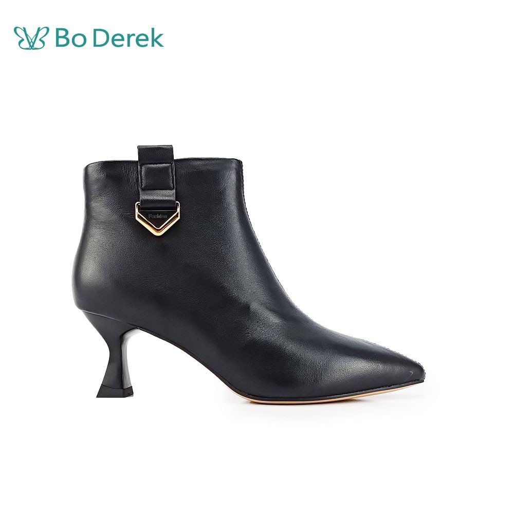 Bo Derek 自信V造型真皮細跟短靴-黑色