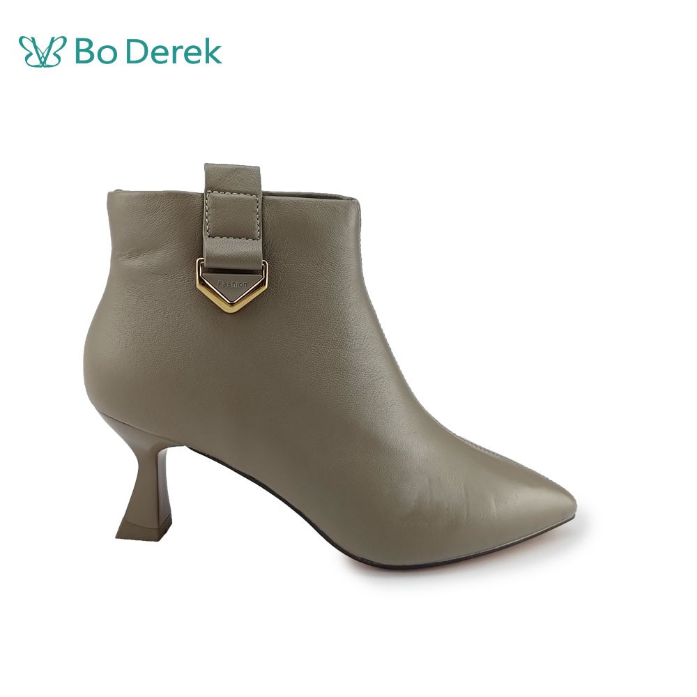 Bo Derek 自信V造型真皮細跟短靴-灰色