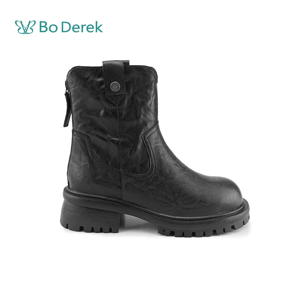 Bo Derek 英倫復古軟皮短筒馬丁靴-黑色