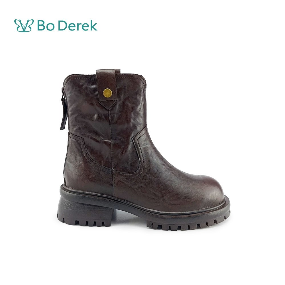 Bo Derek 英倫復古軟皮短筒馬丁靴-棕色