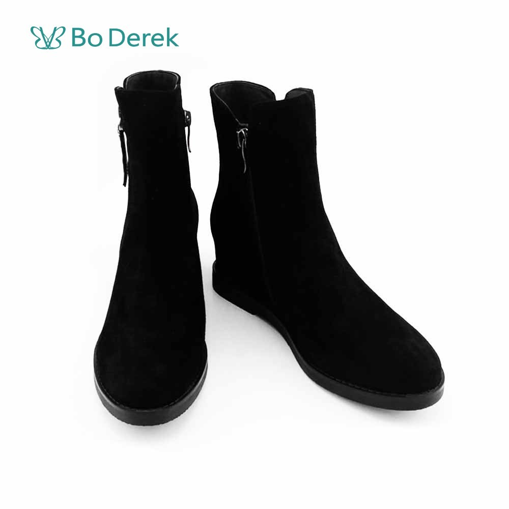 Bo Derek 羊皮側拉鍊時尚原宿風短靴-黑色