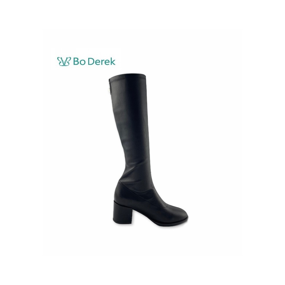 Bo Derek 韓系高質感全素面內粗跟長靴-黑色