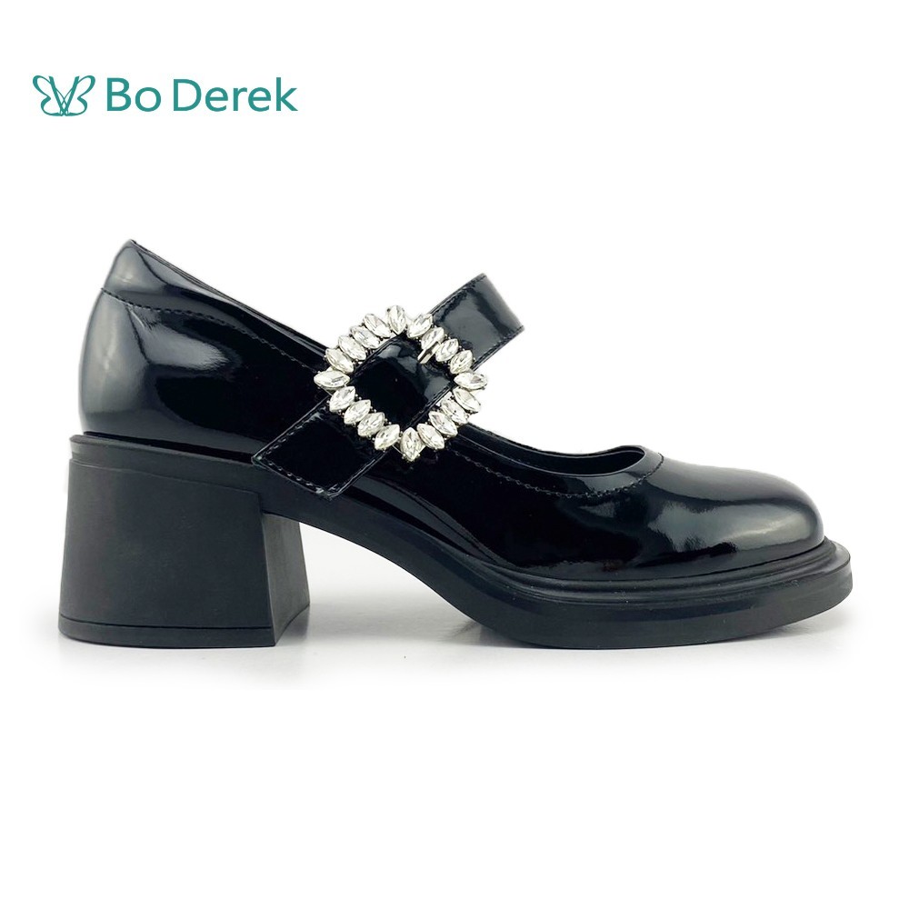 Bo Derek 復古日常牛皮純色瑪莉珍厚底鞋－黑色