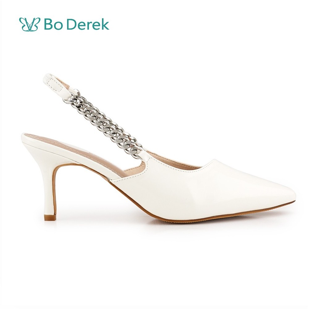 Bo Derek 漆皮鏈條高跟涼鞋-白色