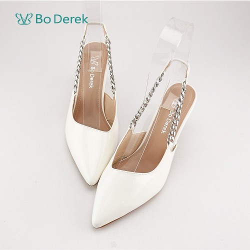Bo Derek 漆皮鏈條高跟涼鞋-白色