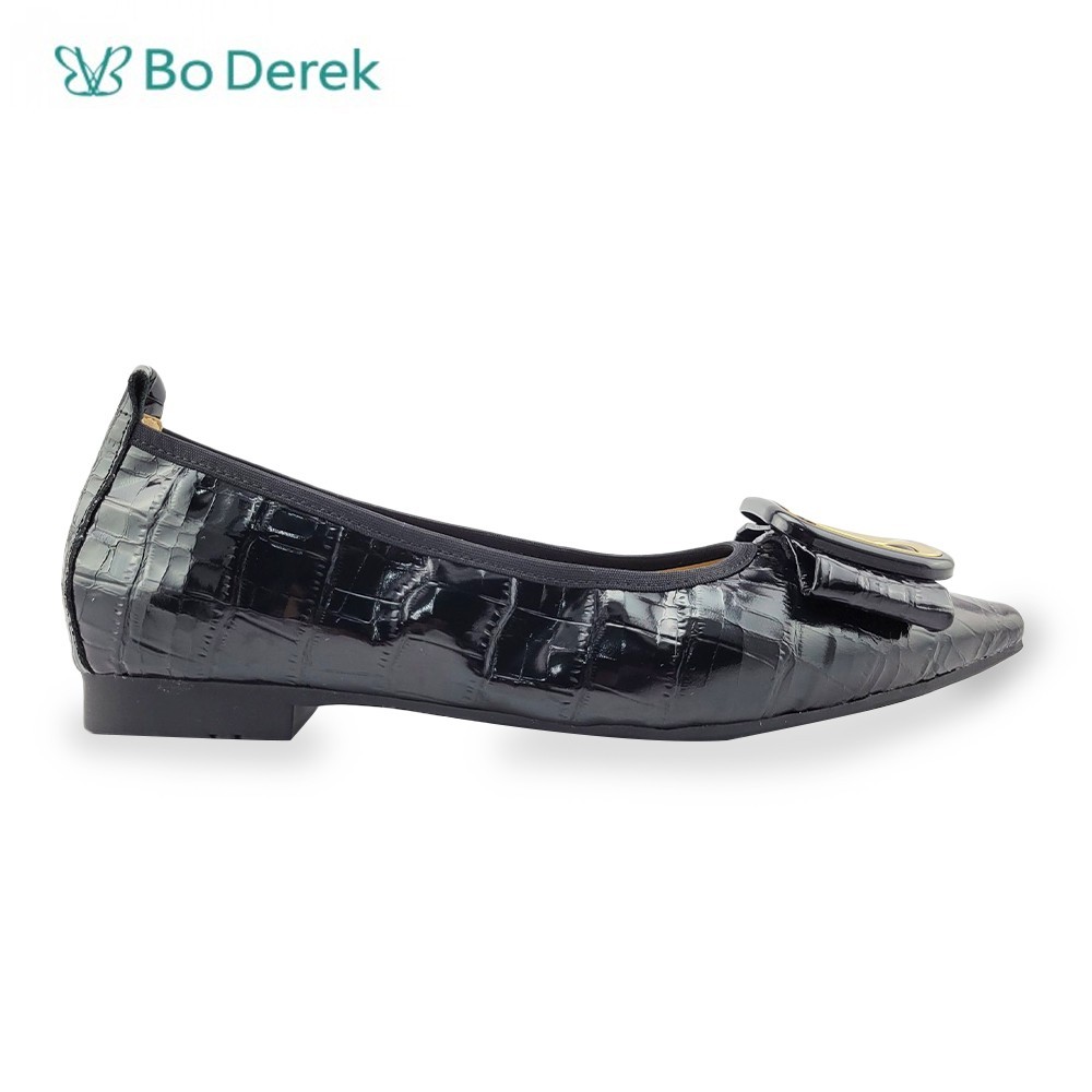 Bo Derek 高質感仿鱷魚紋平底鞋-黑