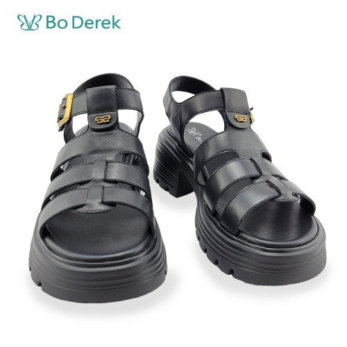Bo Derek 復古編織魚骨厚底涼鞋-黑