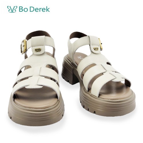 Bo Derek 復古編織魚骨厚底涼鞋-米白