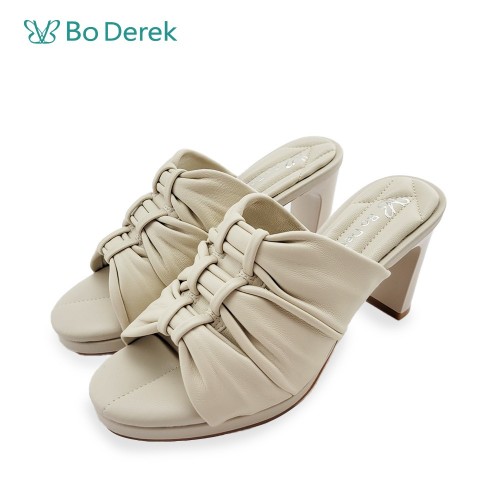 Bo derek 造型扭結跟拖鞋-米白