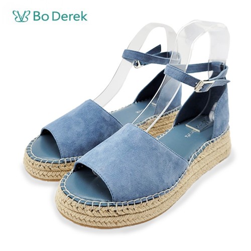 Bo Derek 自然風草編楔型涼鞋-藍