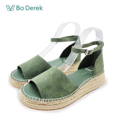 Bo Derek 自然風草編楔型涼鞋-綠