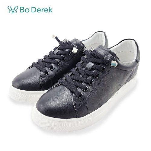 Bo Derek 經典款素色真皮休閒鞋-黑