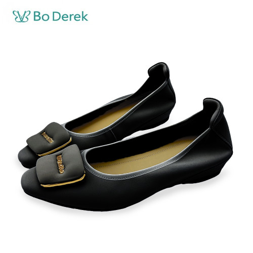 Bo Derek 舒適絲綢羊皮平底鞋-黑