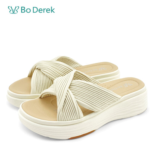 Bo Derek 甜心粉嫩交叉寬帶舒軟厚底拖鞋-米白