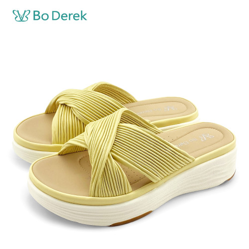 Bo Derek 甜心粉嫩交叉寬帶舒軟厚底拖鞋-黃