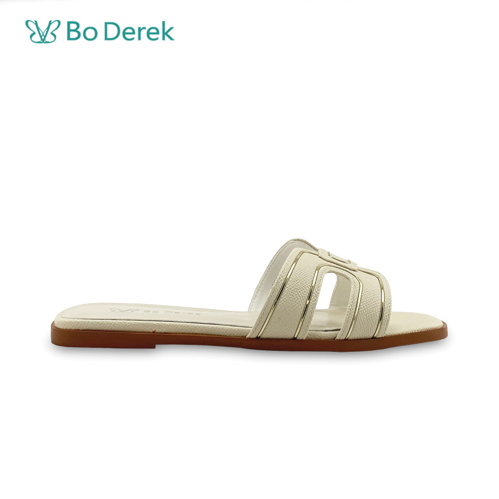 Bo Derek 極簡品味質感壓紋平底拖鞋-米白