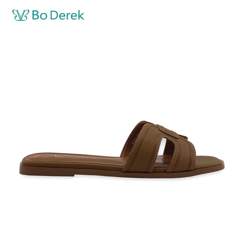 Bo Derek 極簡品味質感壓紋平底拖鞋-棕