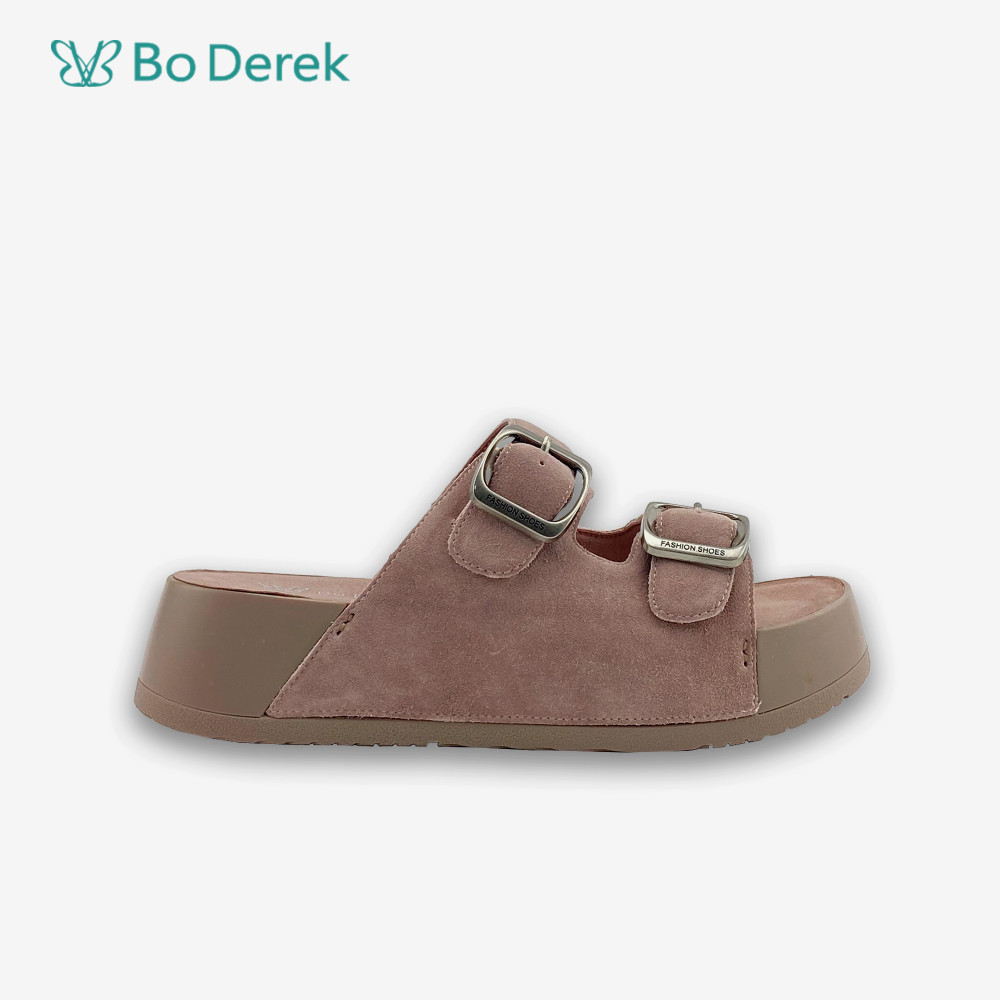 Bo Derek 復古寬帶方釦厚底休閒拖鞋-粉