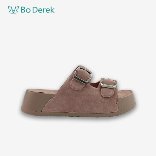 Bo Derek 復古寬帶方釦厚底休閒拖鞋-粉