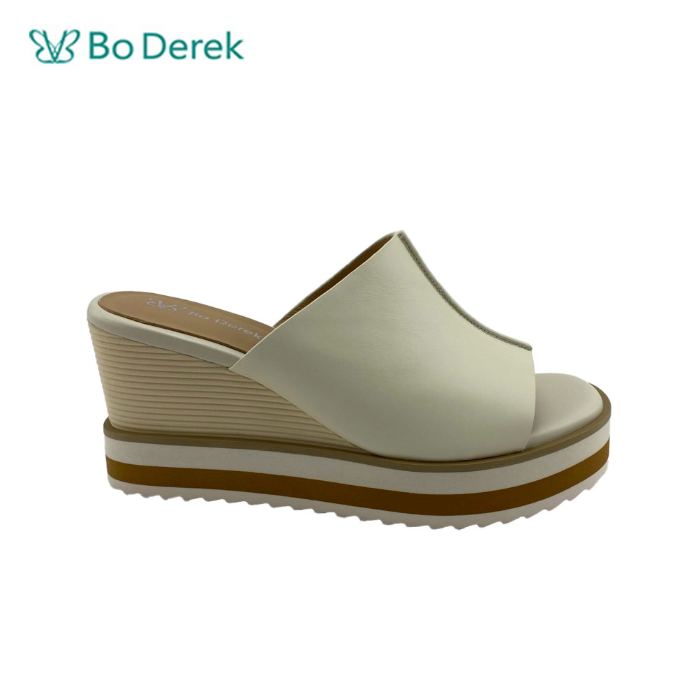 Bo Derek 簡約大方真皮撞色厚底楔型拖鞋-米白