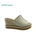 Bo Derek 簡約大方真皮撞色厚底楔型拖鞋-米白