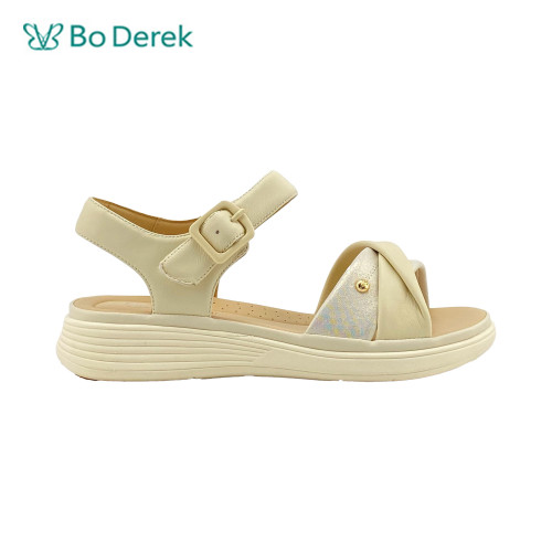 Bo Derek 煥彩真皮交叉寬帶厚底涼鞋-米白