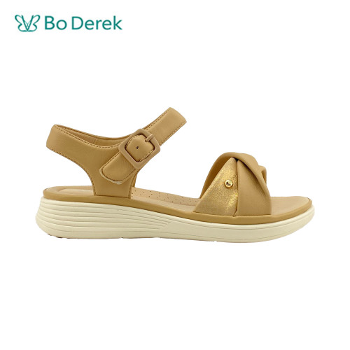Bo Derek 煥彩真皮交叉寬帶厚底涼鞋-杏