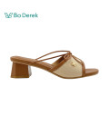 Bo Derek 渡假風情異材質拚接蝴蝶結粗跟拖鞋-咖啡
