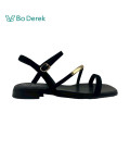 Bo Derek 簡約條帶拚接質感金屬繫裸平底涼鞋-黑
