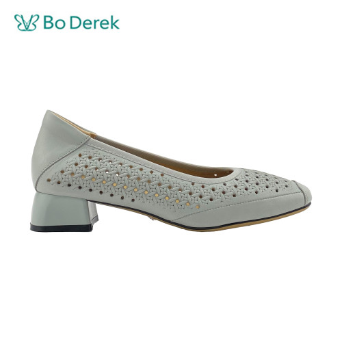 Bo Derek 舒軟純沖孔編織羊皮小方頭低跟包鞋-灰