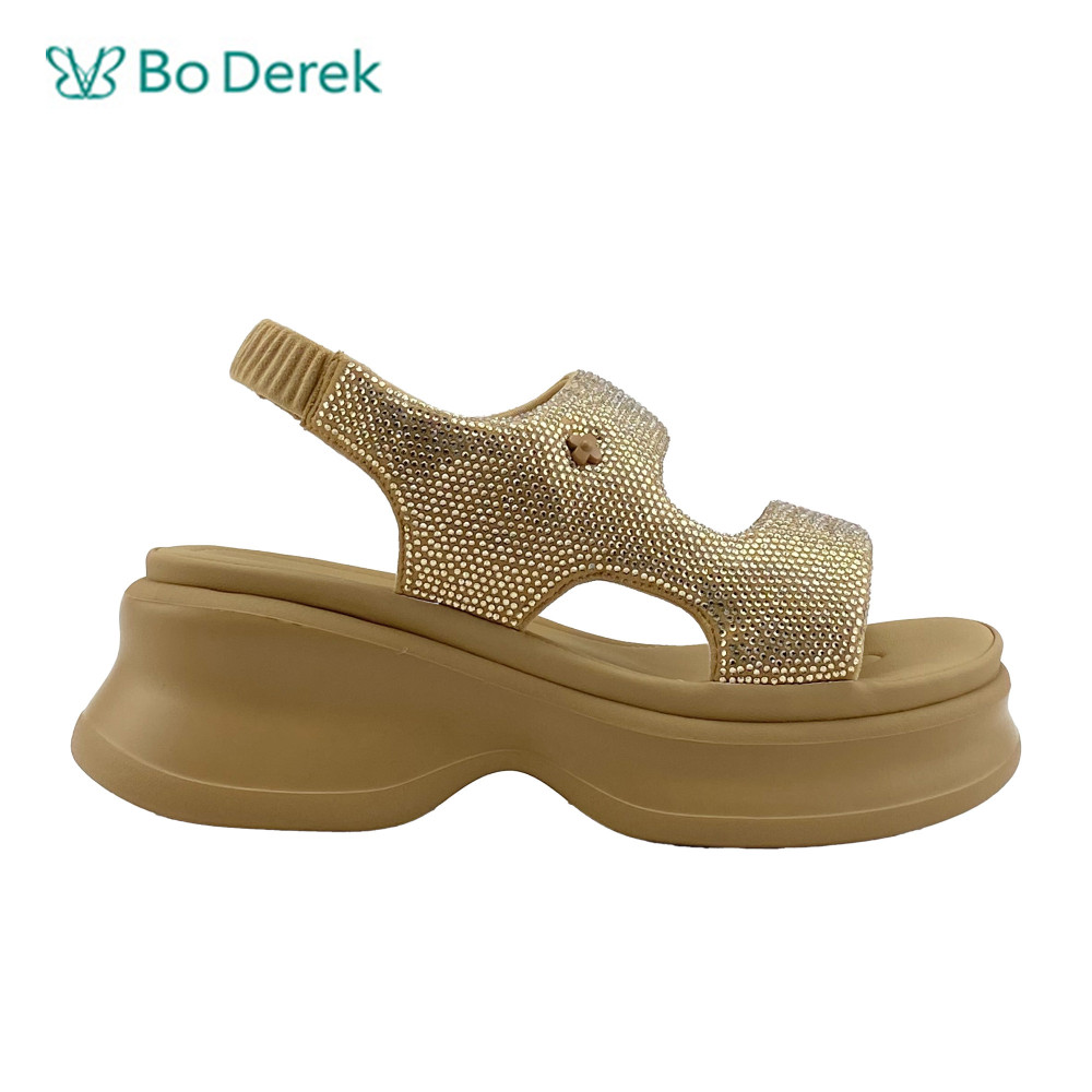 Bo Derek 精緻水鑽彈性後帶厚底休閒涼鞋-駝