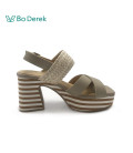Bo Derek 涼夏編織寬帶條紋厚底粗跟涼鞋-杏