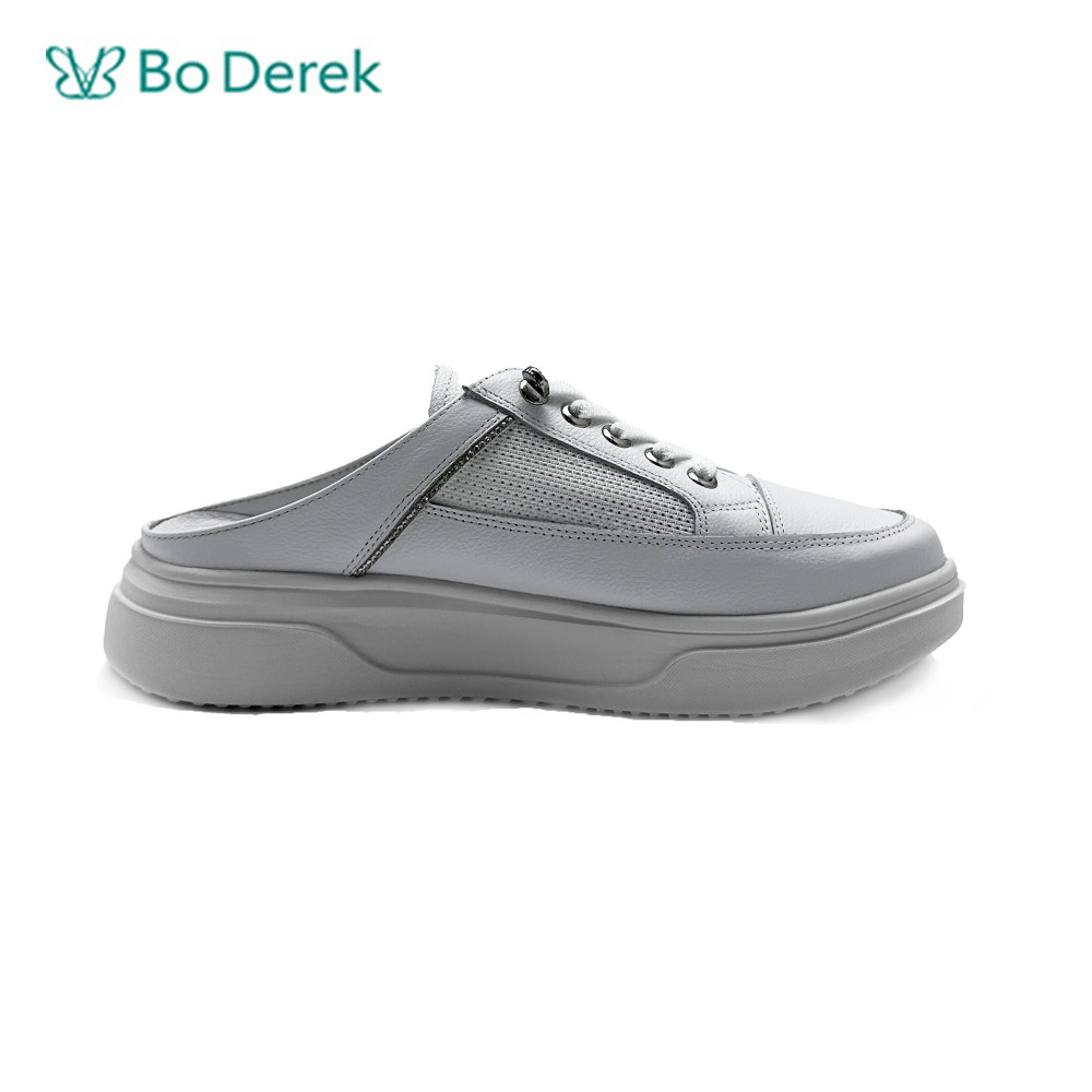 Bo Derek 質感牛皮拚接水鑽百搭穆樂休閒鞋-白