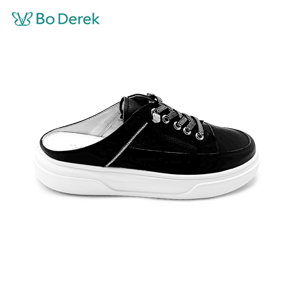 Bo Derek 質感牛皮拚接水鑽百搭穆樂休閒鞋-黑