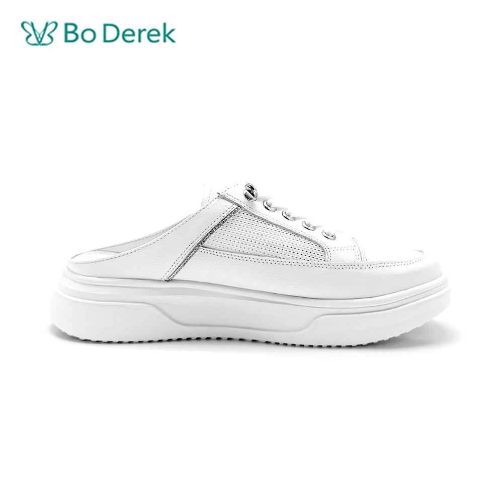 Bo Derek 質感牛皮拚接水鑽百搭穆樂休閒鞋-白
