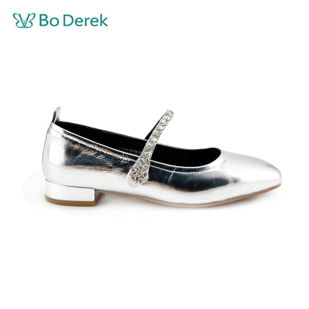 Bo Derek可愛水鑽繫帶瑪麗珍鞋-銀
