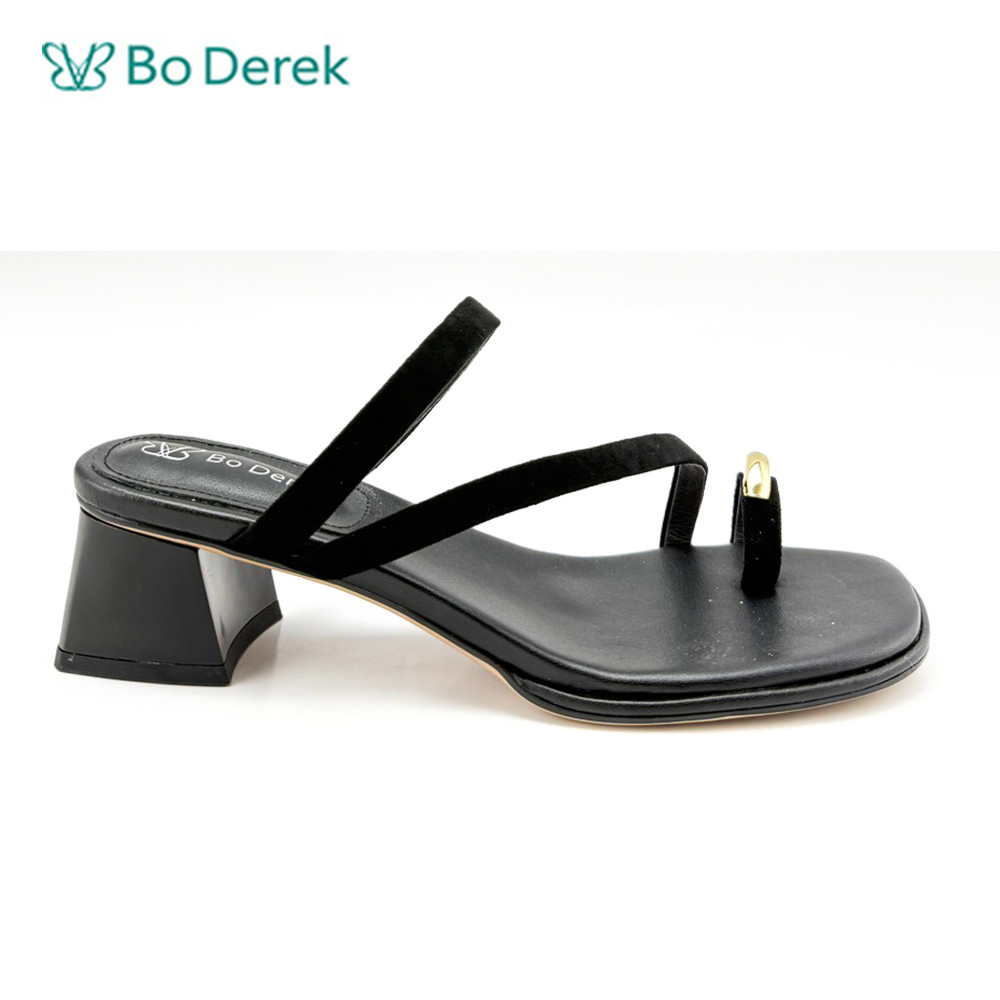 Bo Derek 簡約流線感金屬套趾中跟拖鞋-黑