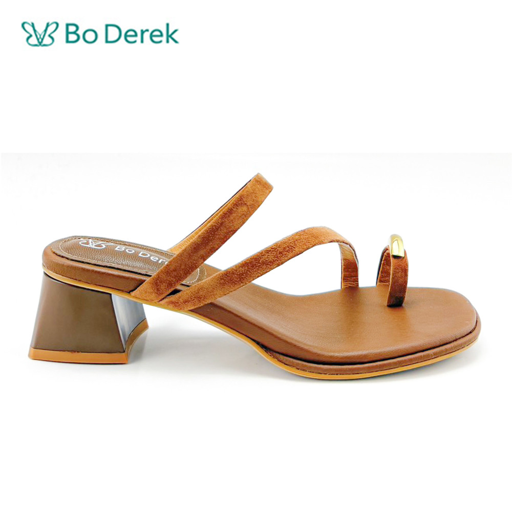 Bo Derek 簡約流線感金屬套趾中跟拖鞋-咖啡