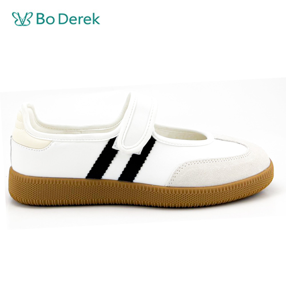 Bo Derek可愛線條平底休閒鞋-白