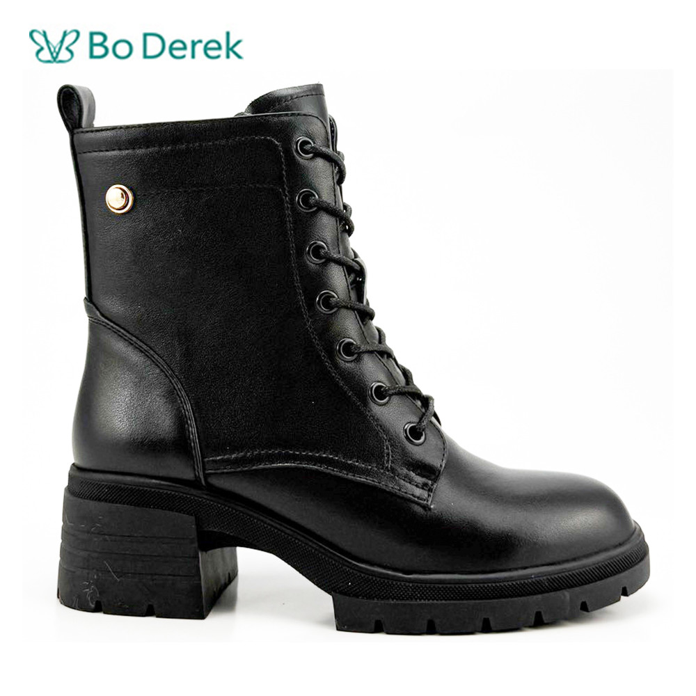 Bo Derek個性女孩牛皮綁帶短靴-黑