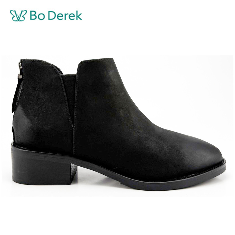 Bo Derek復古牛仔彈力低跟短靴-黑