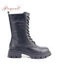 POYOULI帥氣女孩綁帶軍行中靴-黑