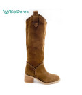 Bo Derek復古隨興牛仔風中跟長靴-棕