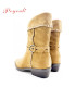 POYOULI甜酷女孩牛仔扣環短靴-棕黃