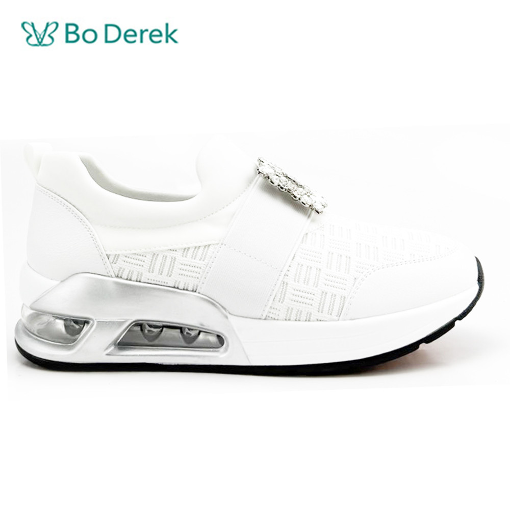 Bo Derek方型水晶鑽拼接運動休閒鞋-白