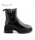 POYOULI高級素雅牛皮方形扣短靴-黑