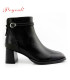 POYOULI質感方型腳踝扣中跟短靴-黑